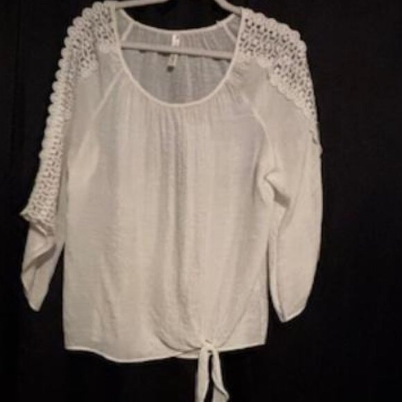 Per Seption Concept Women's White Lace Accent 3/4 Casual Sleeve Blouse Size L - Picture 5 of 9